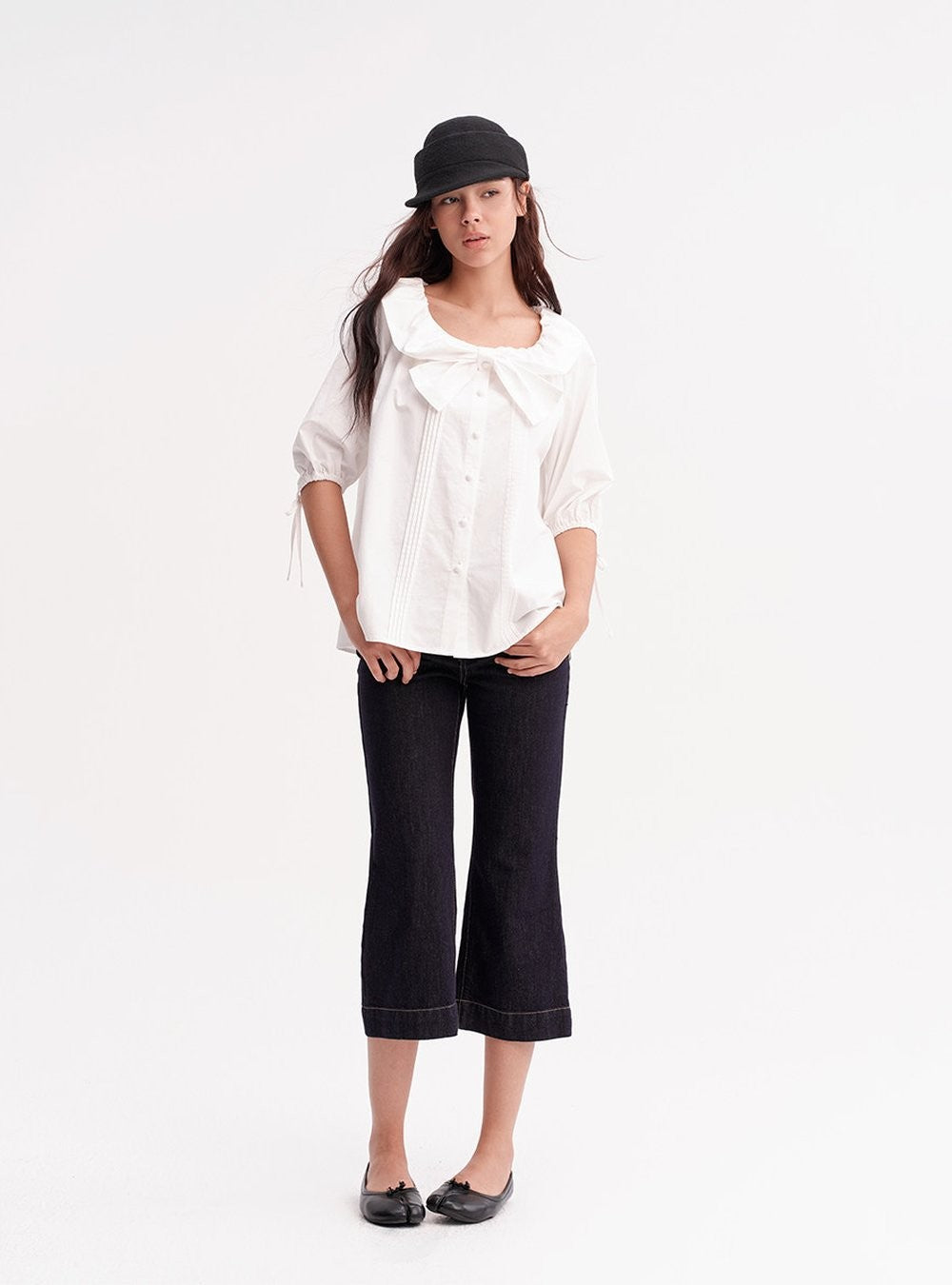Bow Tie Pintuck Shirt (2color)
