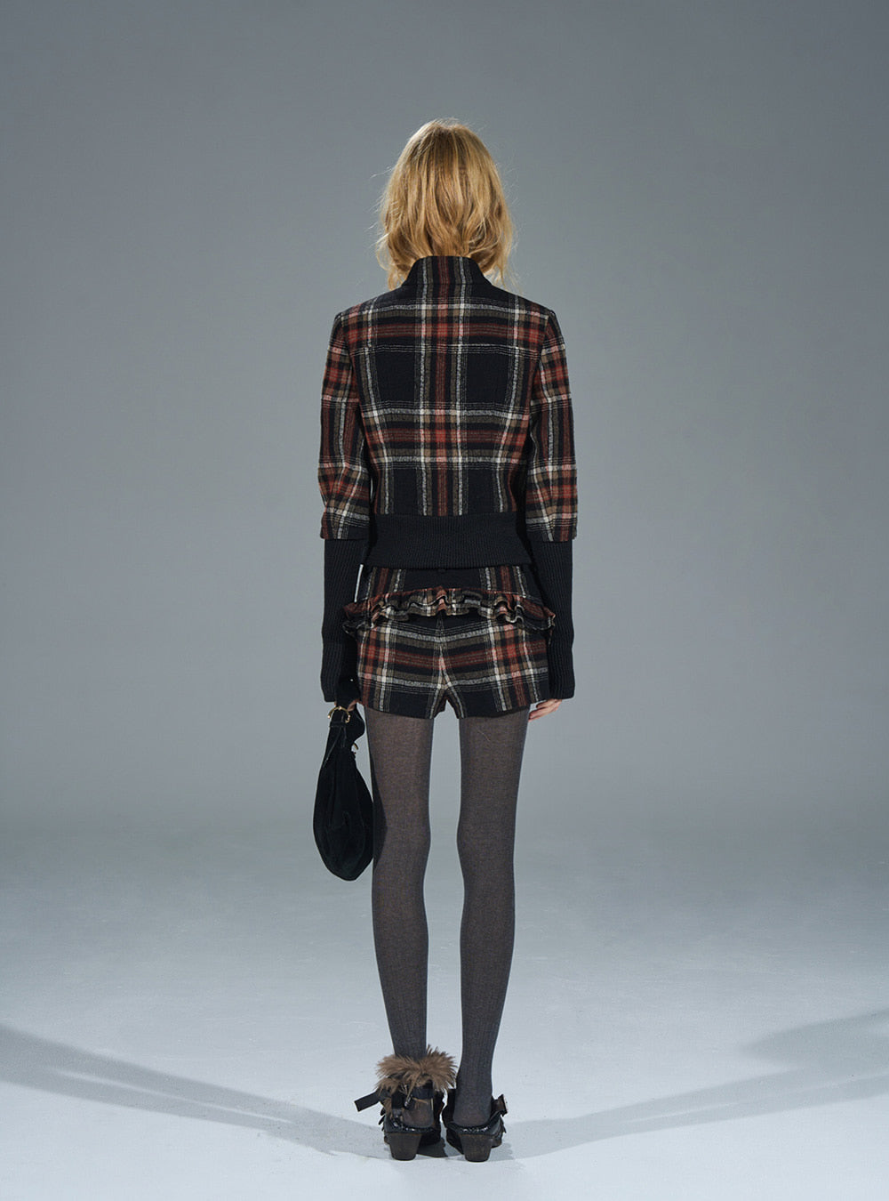 Retro Red-Black Plaid Wool Slim Jacket