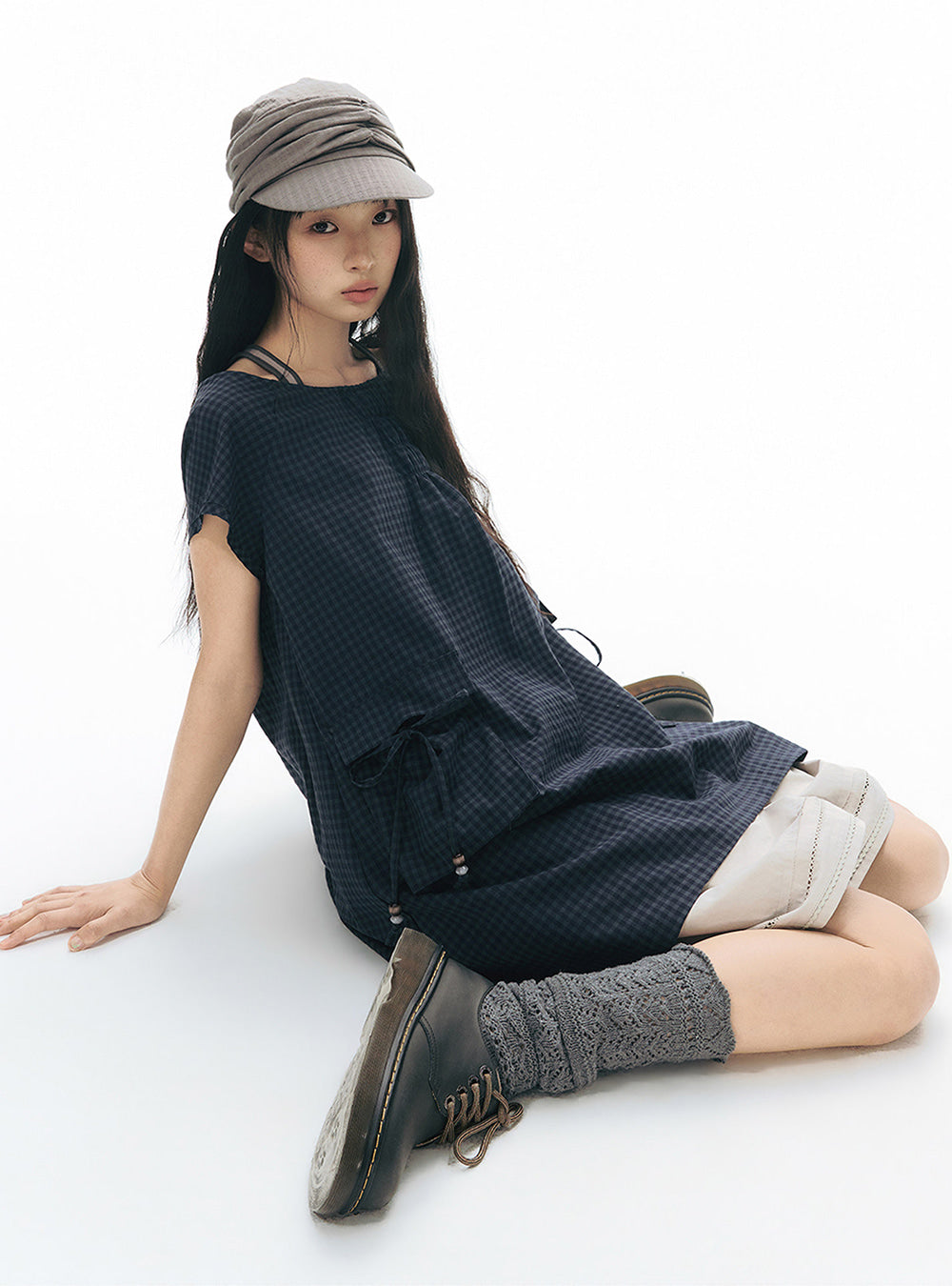 Deep Blue Gathered Pocket Mini Dress