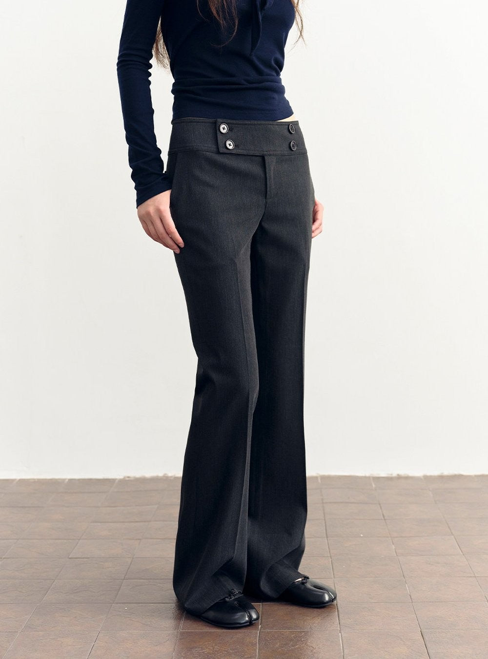 Low Waist Button Flare Pants
