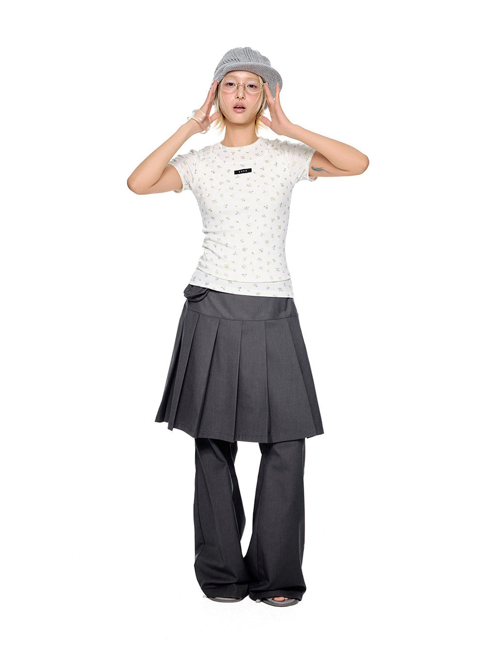 Layer Trick Pleats Skirt Flare Pants