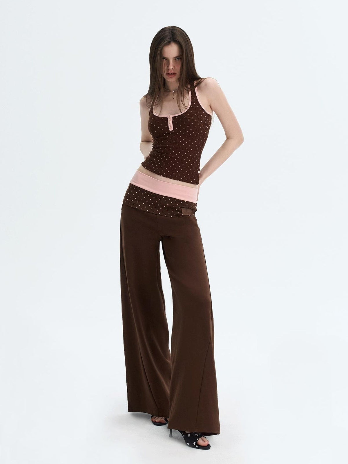 Polka Dot Patchwork Three Piece Long Sleeve Women Long Pants Top & Pants Sets