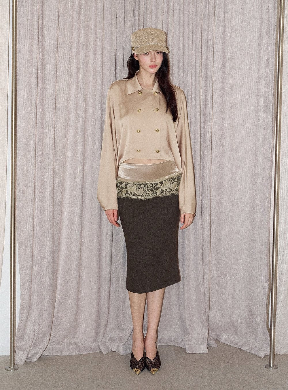 Champagne Satin Batwing Top