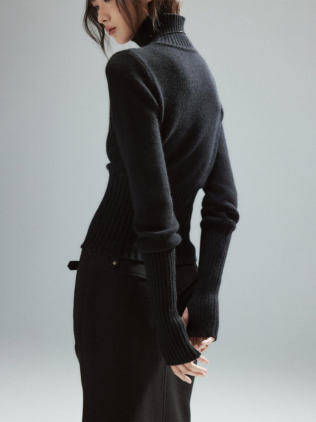 Soft Viscose Wool Blend Street Slim Patchwork Women High Neck Knit Sweaters