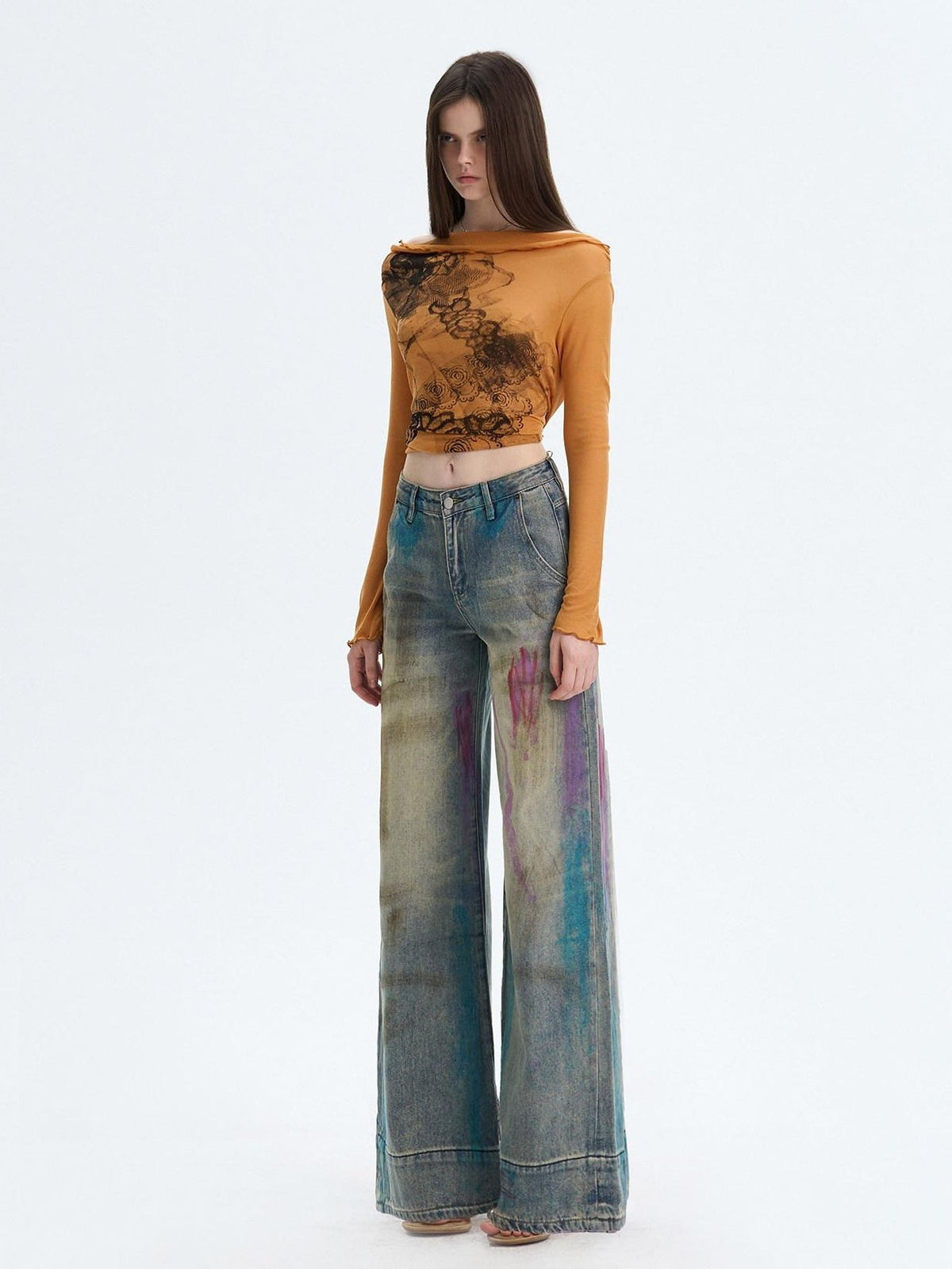 Washed Blue Button Fly Mid Rise Slight Stretch Sexy Straight Leg Jeans