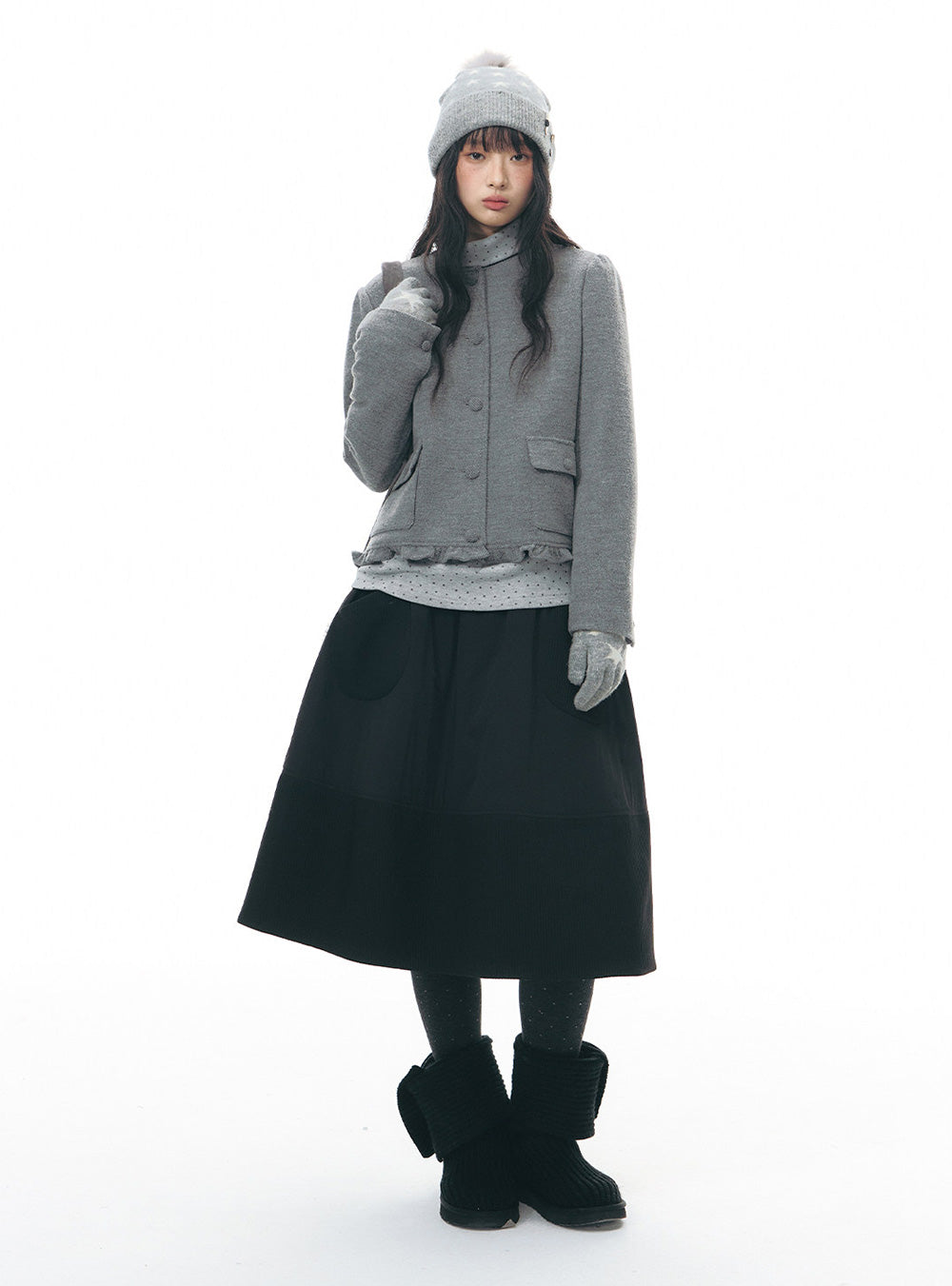 Textured Knit Jacket Scarf Set (2color)