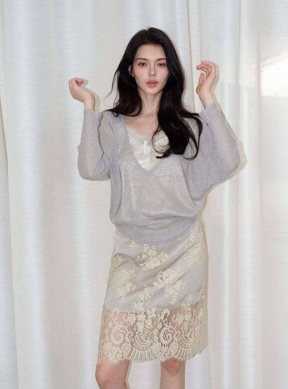 Sheer Layered Lace Knit Top