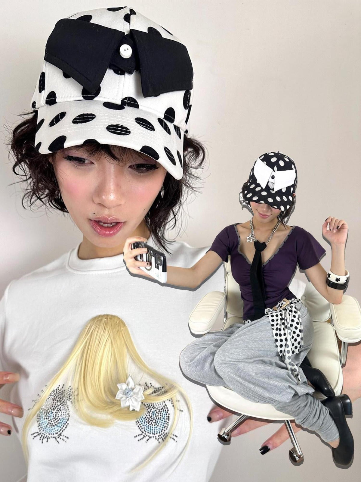 Cute Polka Dot Bow Adjustable Cotton Casual Unisex Couple Baseball Caps