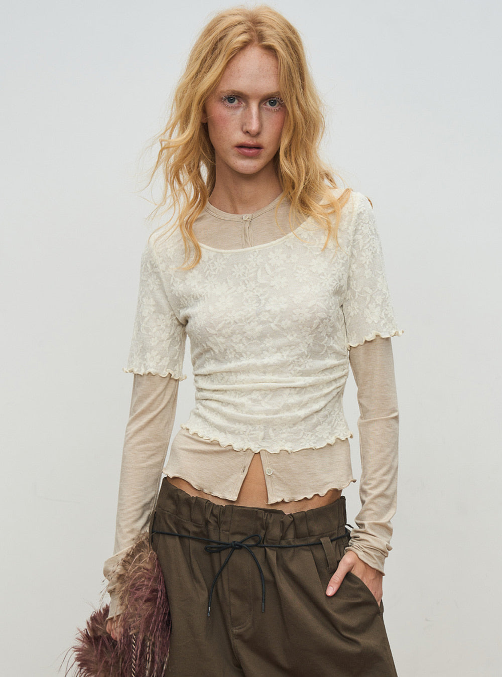 Feminine Fake Two-Piece Lace Top