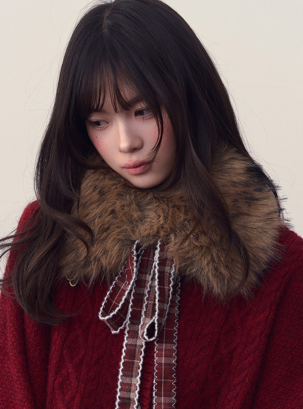 Red Fur Collar Sweater