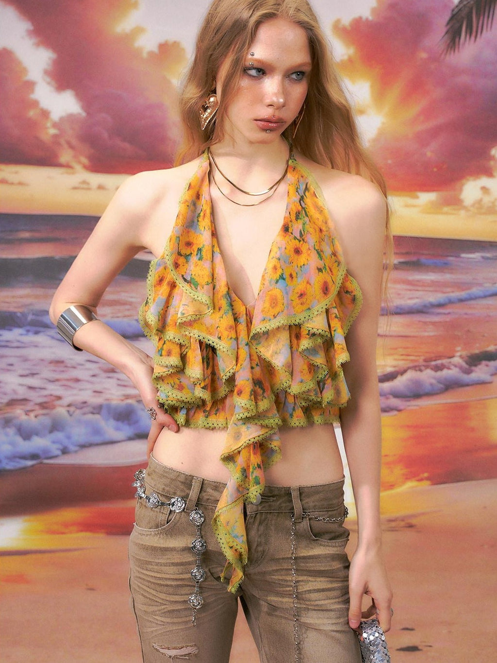 Original Design Backless Slim Fit Floral Spaghetti Strap Women Camisoles