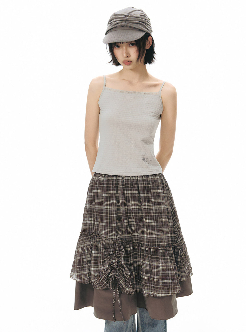 Layered Grid Ruffle Skirt (2color)