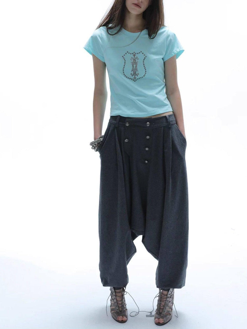 Cropped Hotfix Rhinestone Slim Fit Vintage Women'S Cotton Short Sleeve T-Shirts