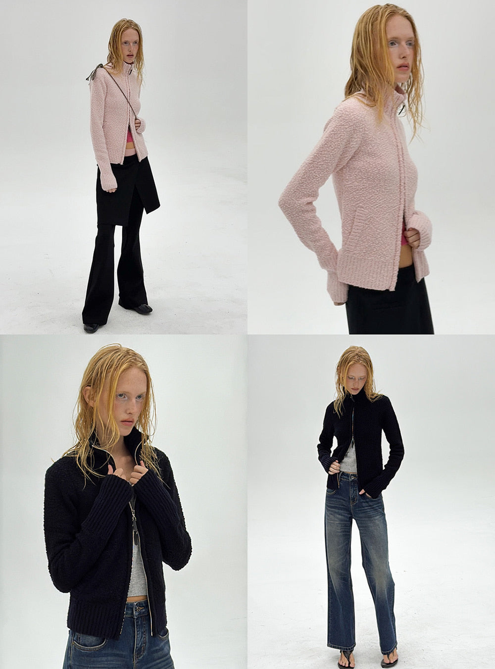 Cloud Texture High-Neck Zip Knit (2color)