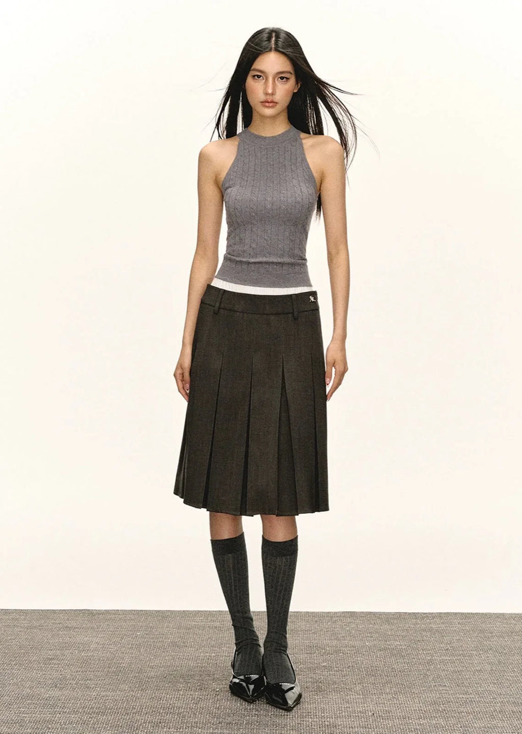 Sleeveless Cable Knit Mock Neck Top