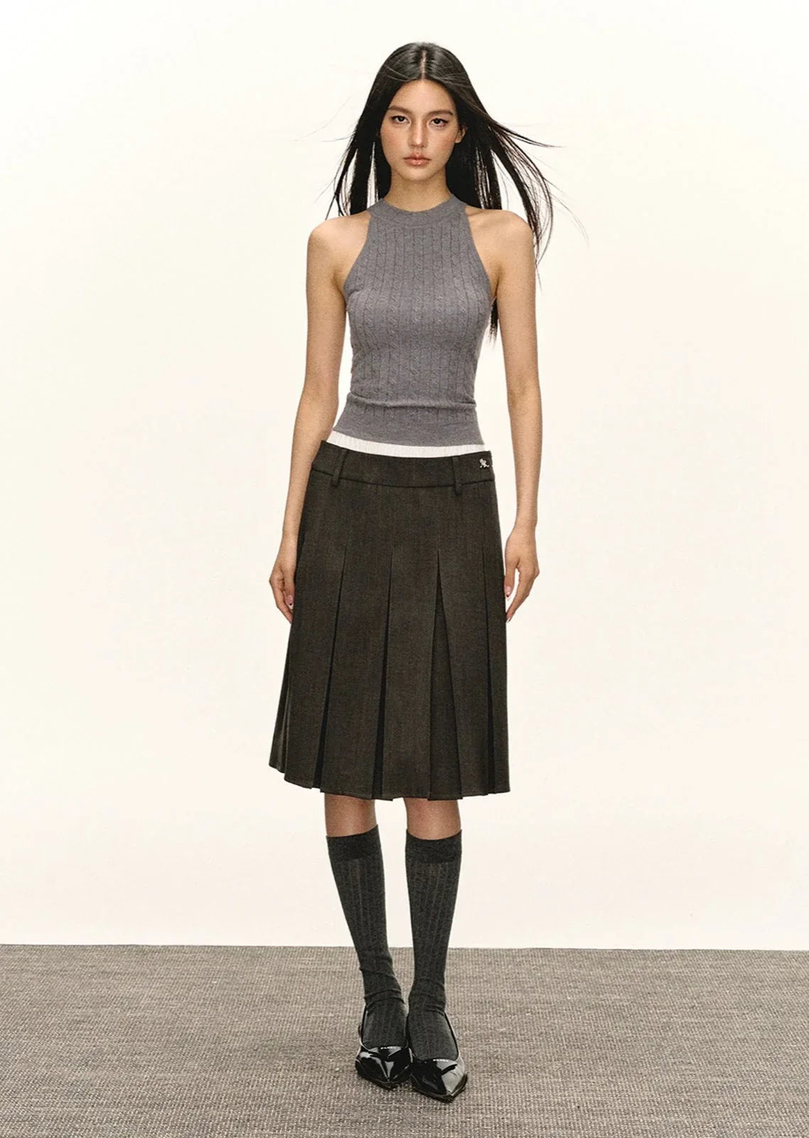 Sleeveless Cable Knit Mock Neck Top