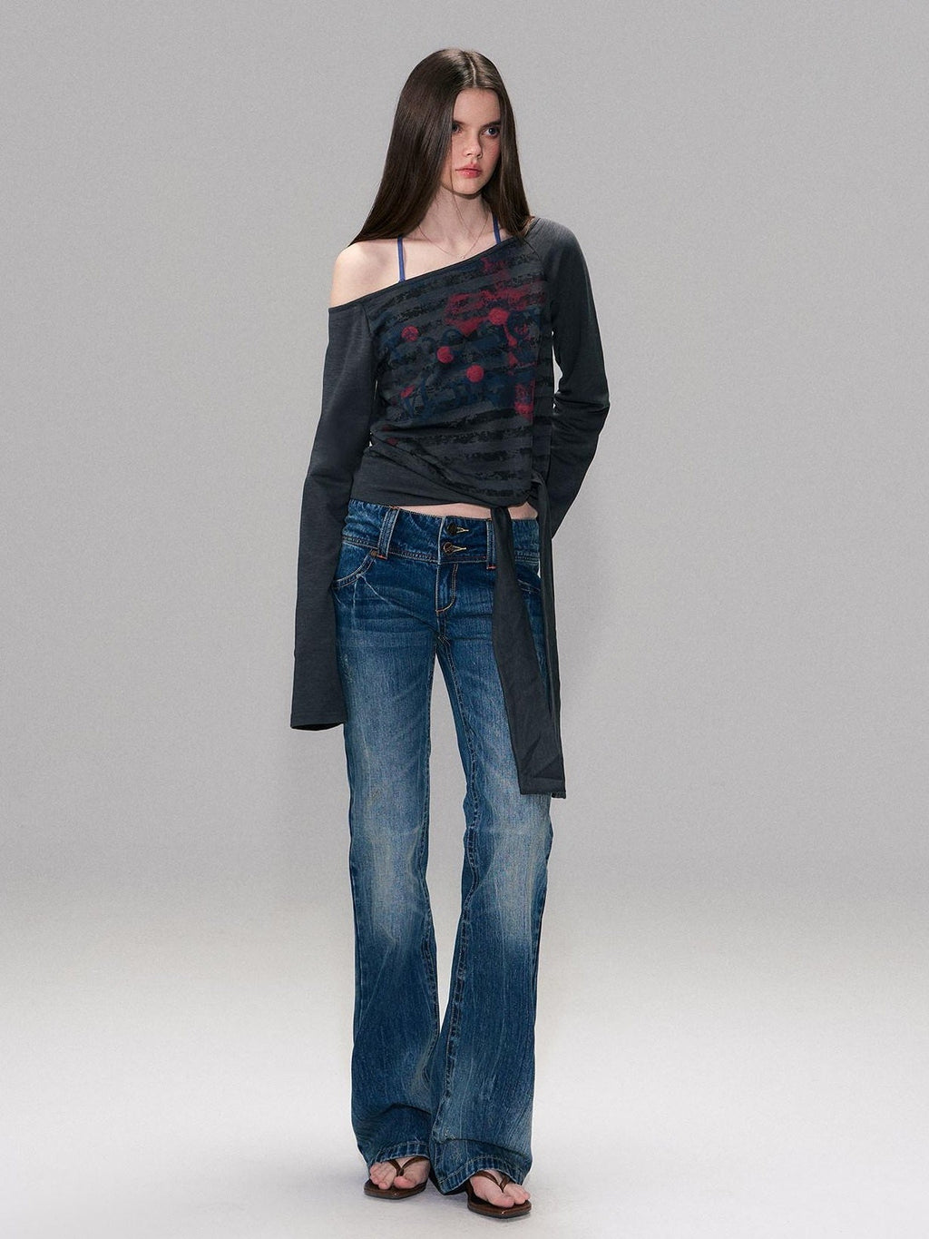 Slight Stretch Low Rise Slim Cotton Casual Women Deep Blue Straight Leg Jeans