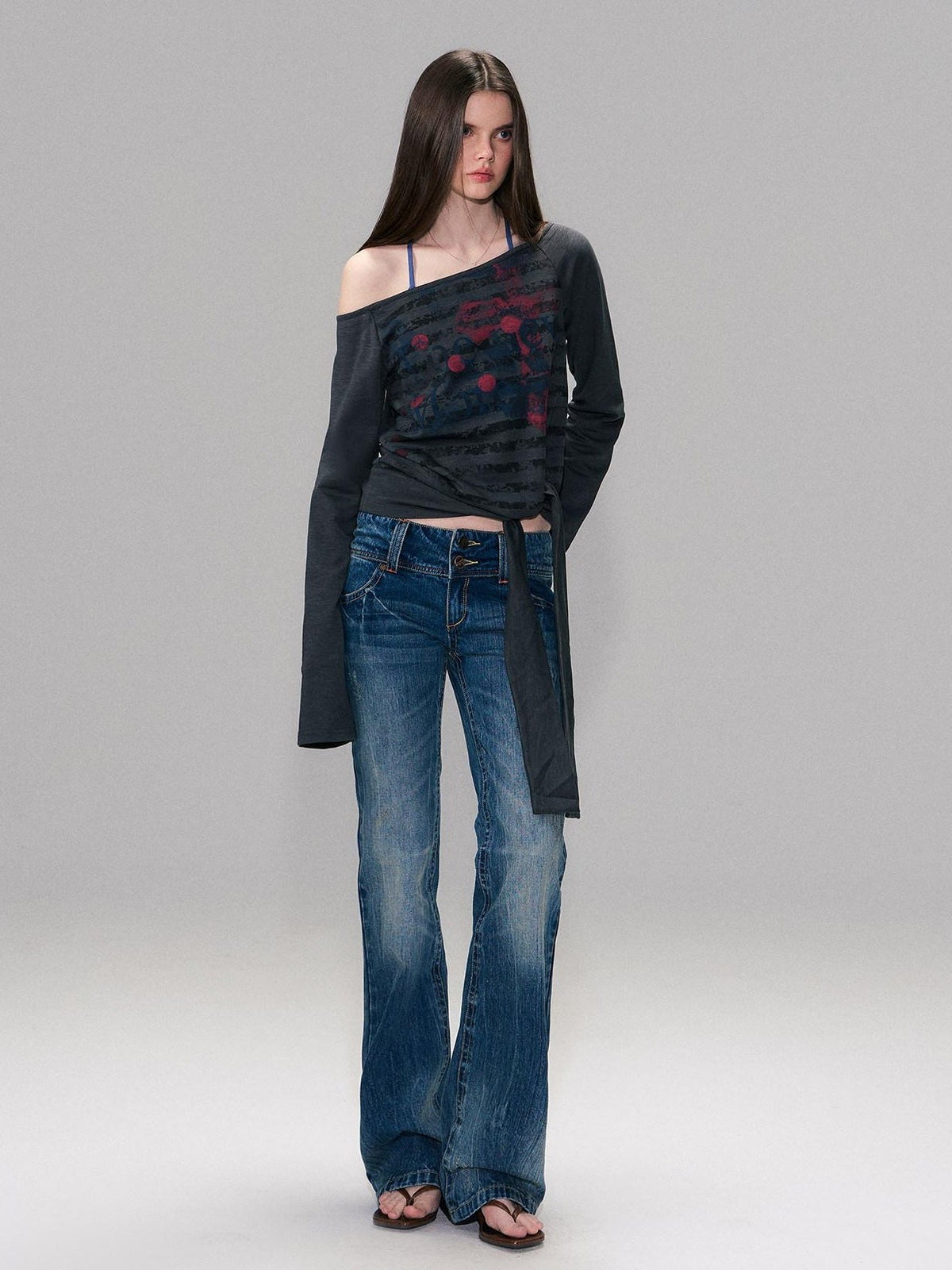 Slight Stretch Low Rise Slim Cotton Casual Women Deep Blue Straight Leg Jeans
