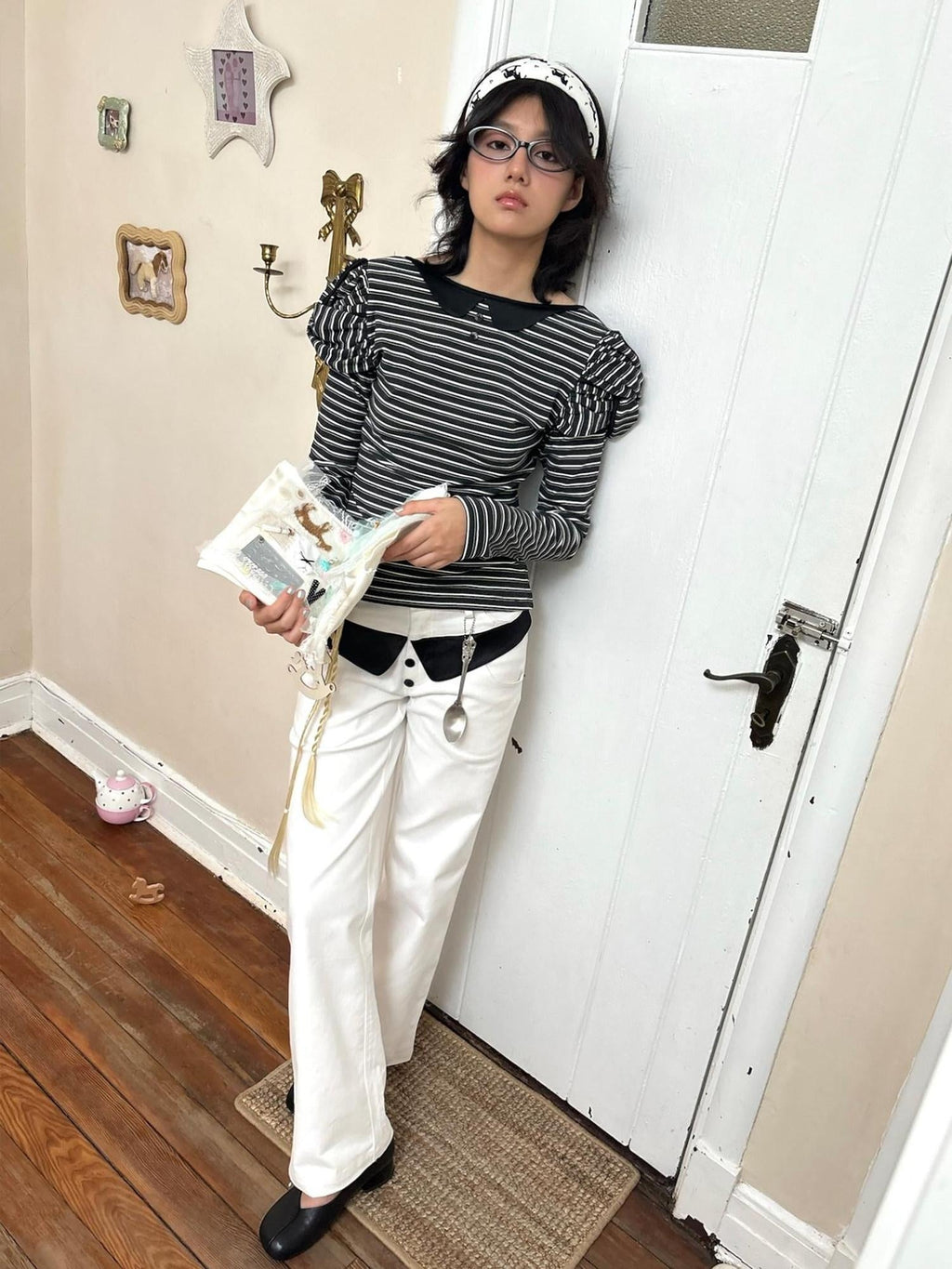 Light Stretch Casual Dual Waist Natural Waist Unisex Black White Straight Pants