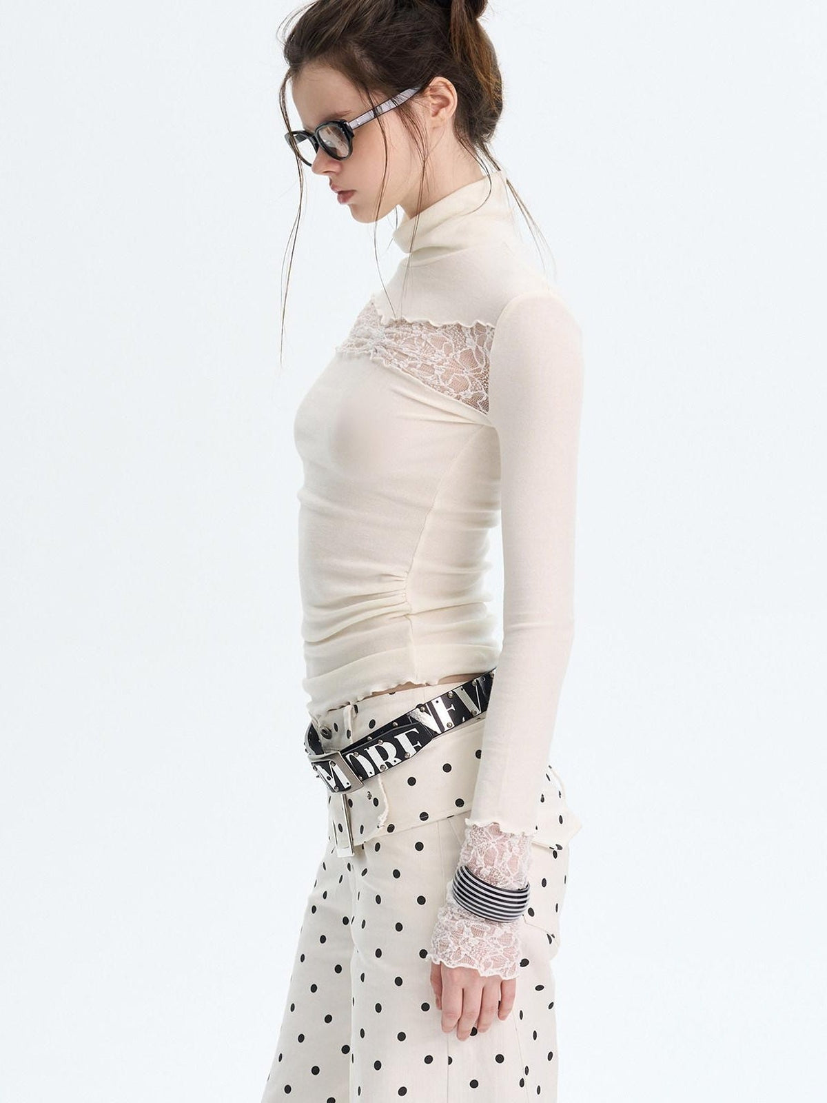 Sexy Slim Viscose Knit High Neck Women Splice Black White Long Sleeve T-Shirts