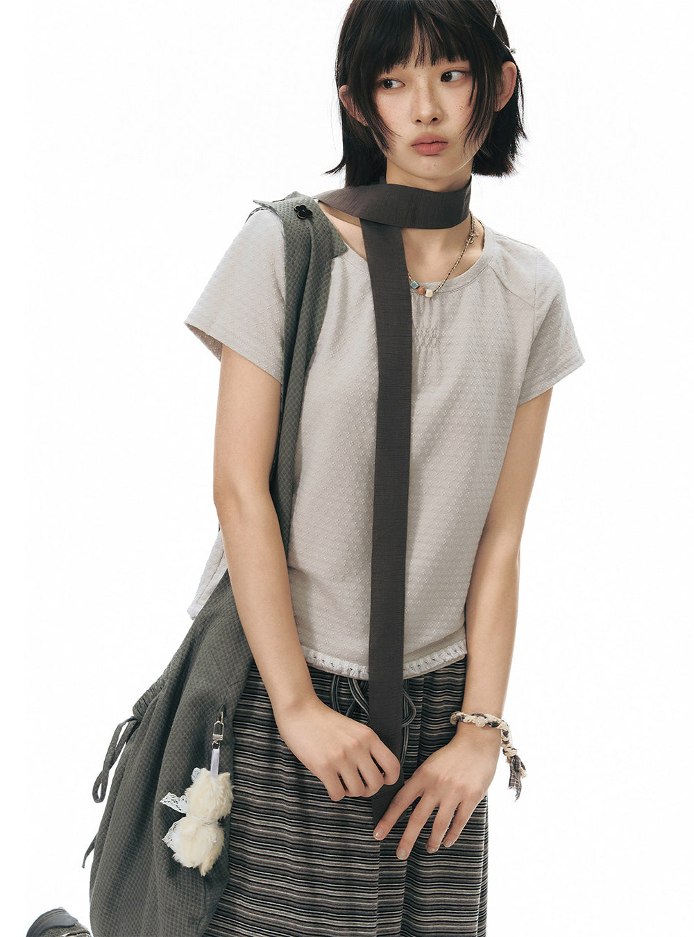 Seam Gathered Neck Top (2color)