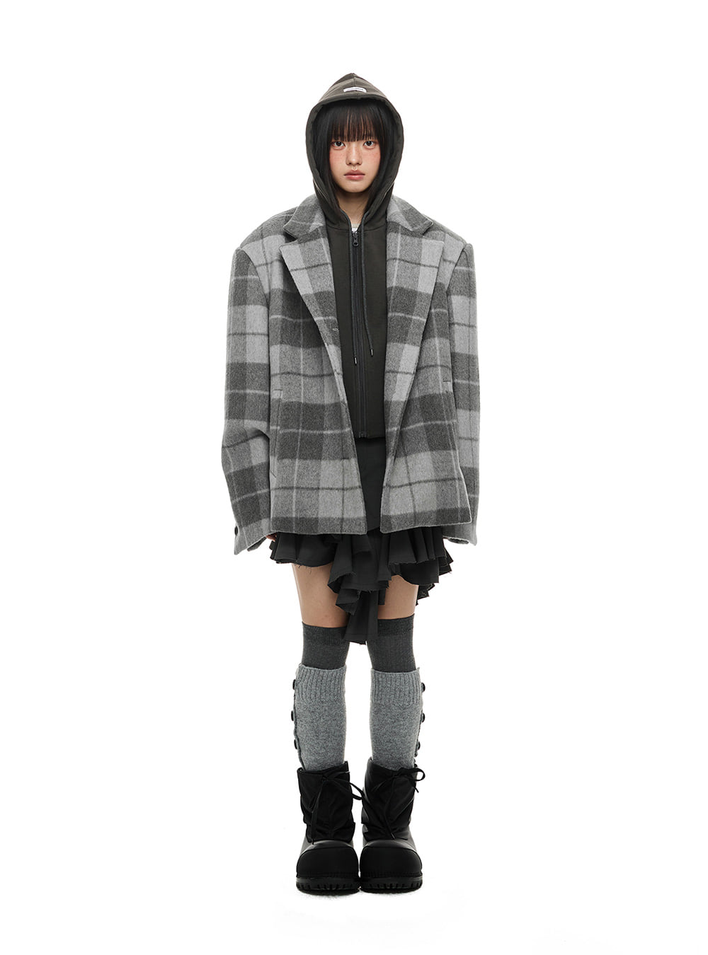 Plaid Detachable Hood Jacket