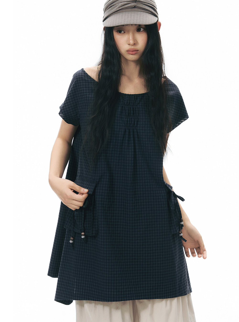 Deep Blue Gathered Pocket Mini Dress
