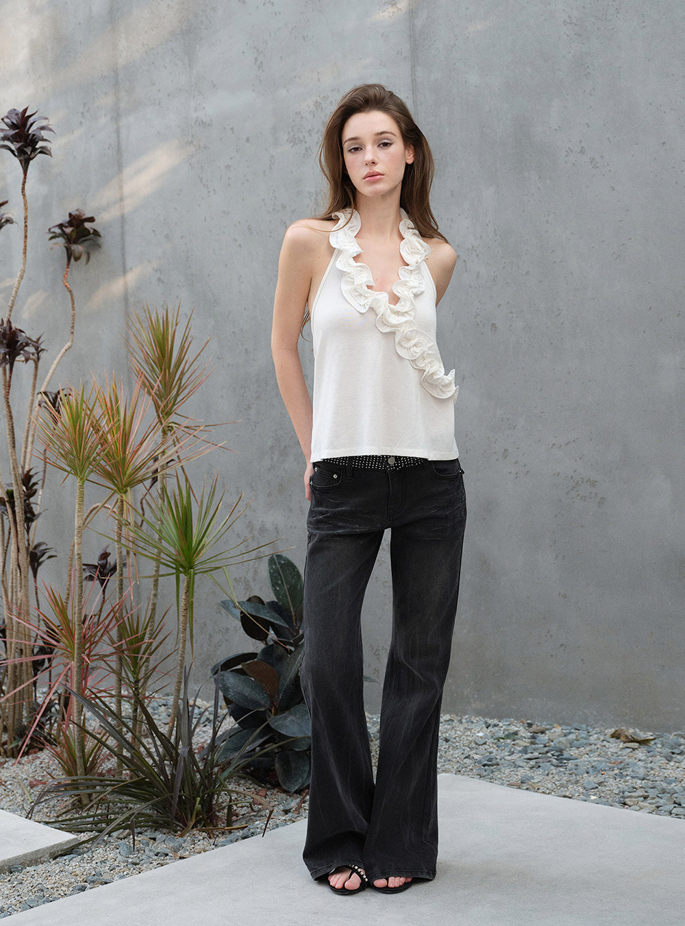 Ruffle Cascade Halter Top