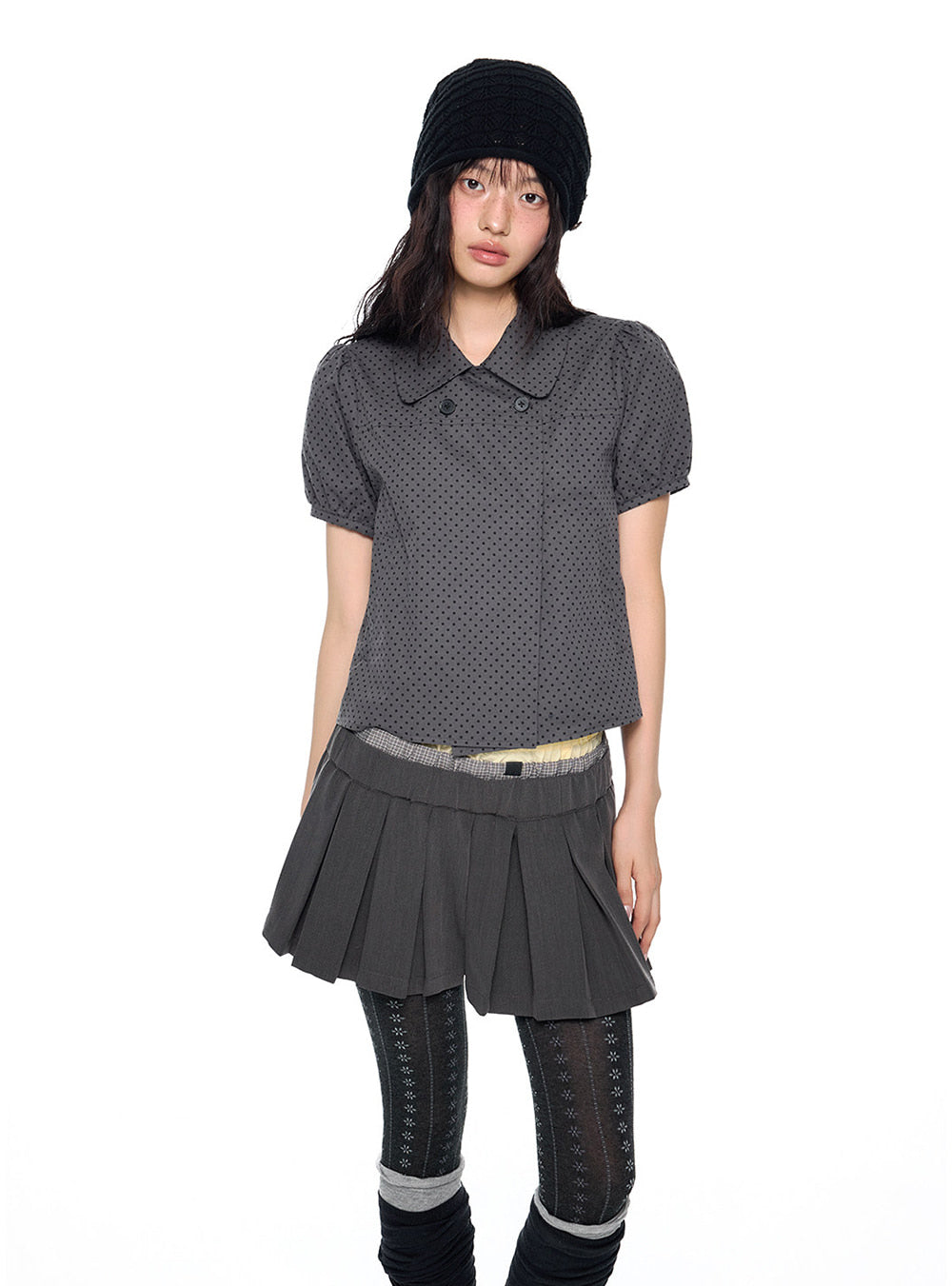 Pepper Dot Puff Shirt Top (2color)