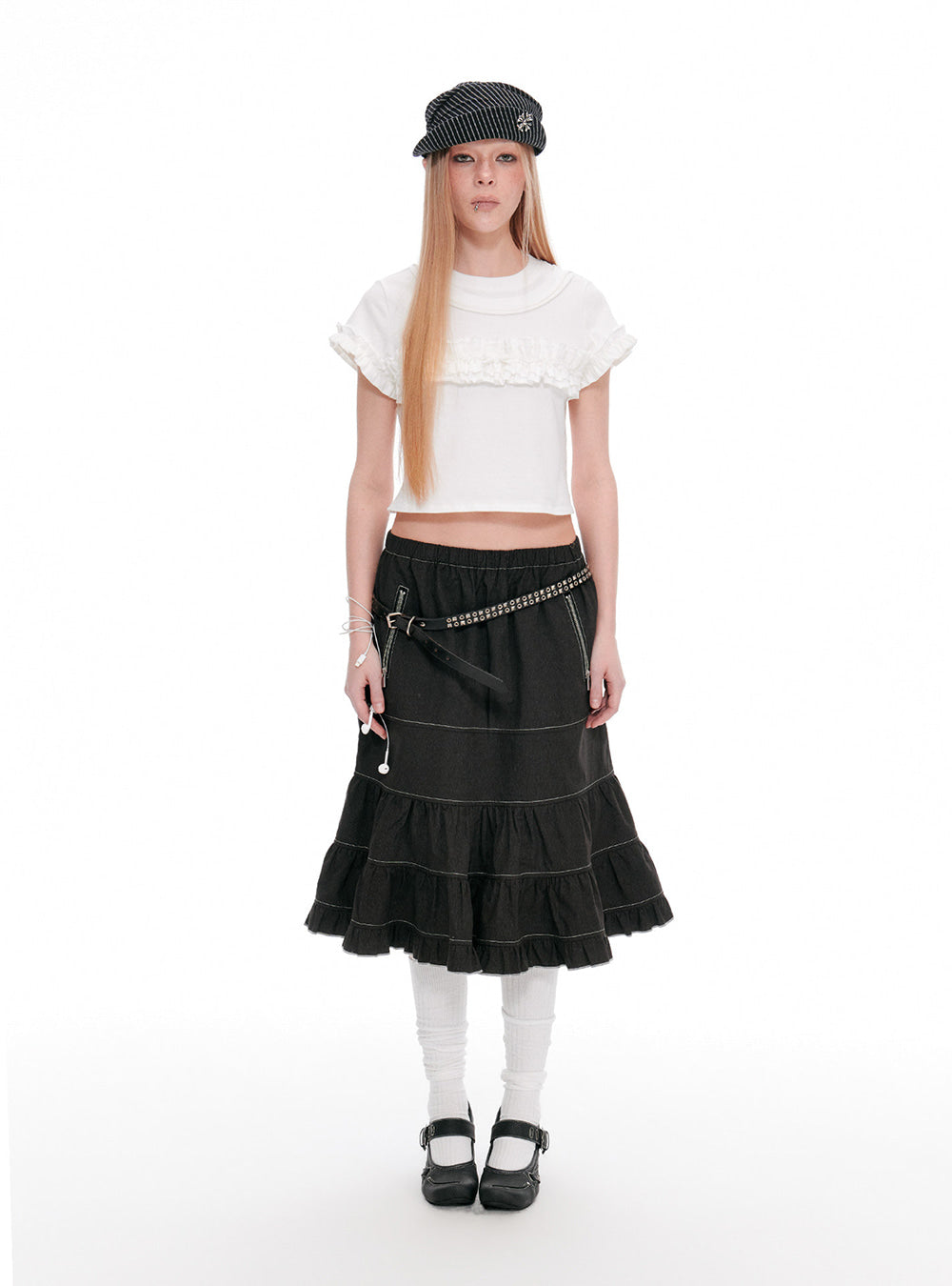 Echo Collar Fracture Ruffle Top