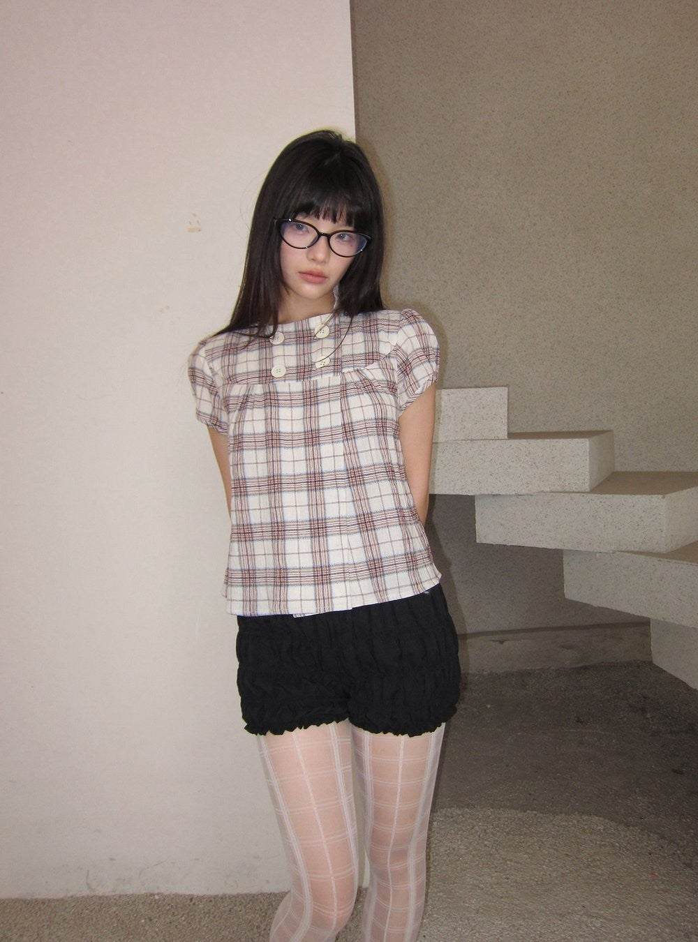 Plaid Double Button Top
