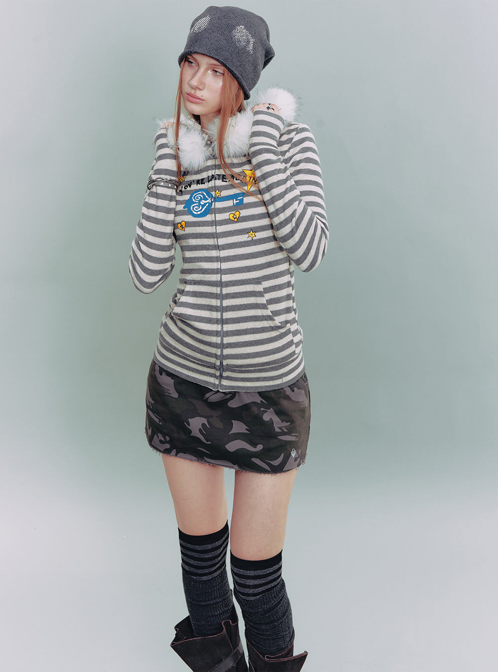 Camo Raw Hem Mini Skirt