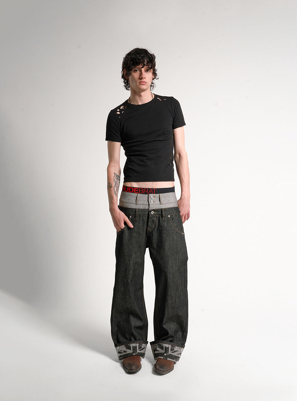 Dual Stud Raw Denim Pants
