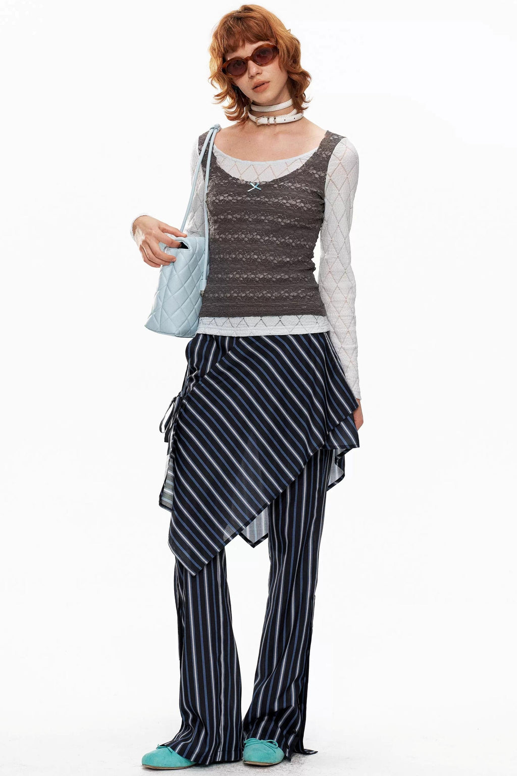 Blue-Gray Lace Knit Top