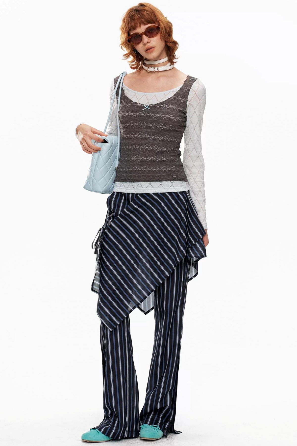 Blue-Gray Lace Knit Top