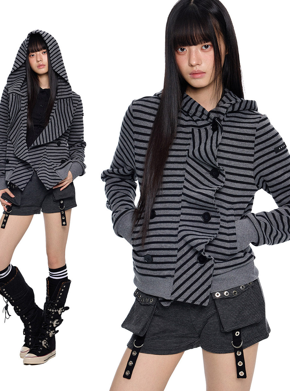 Layered Hood Double Button Jacket (2color)