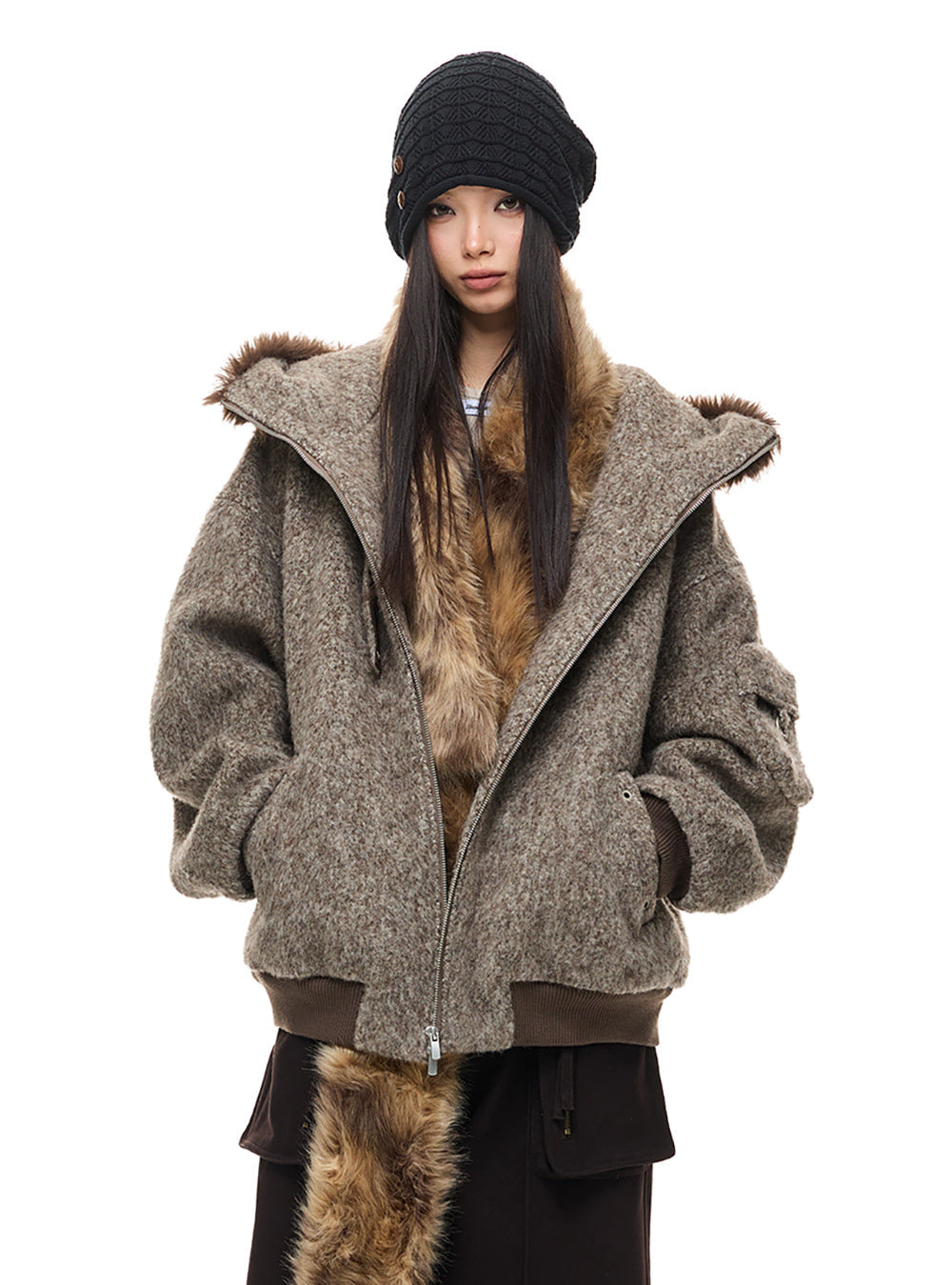 Warm Fur Collar Short Fleece Jacket