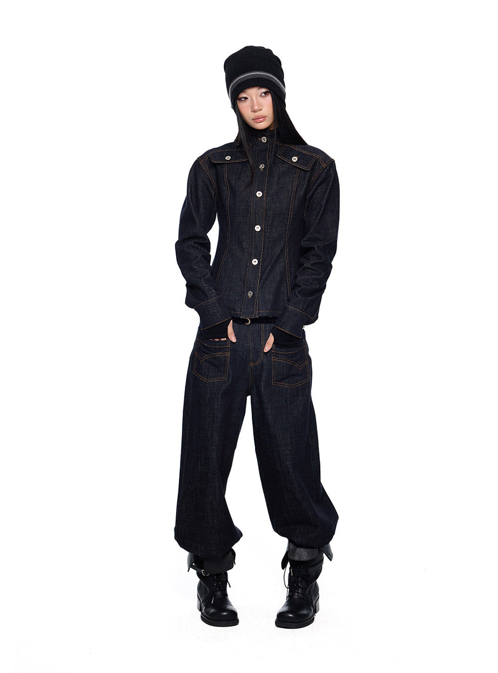 Corset Line Raw Denim Jacket (2color)