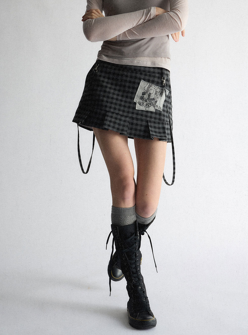 Applique Check Mini Skirt