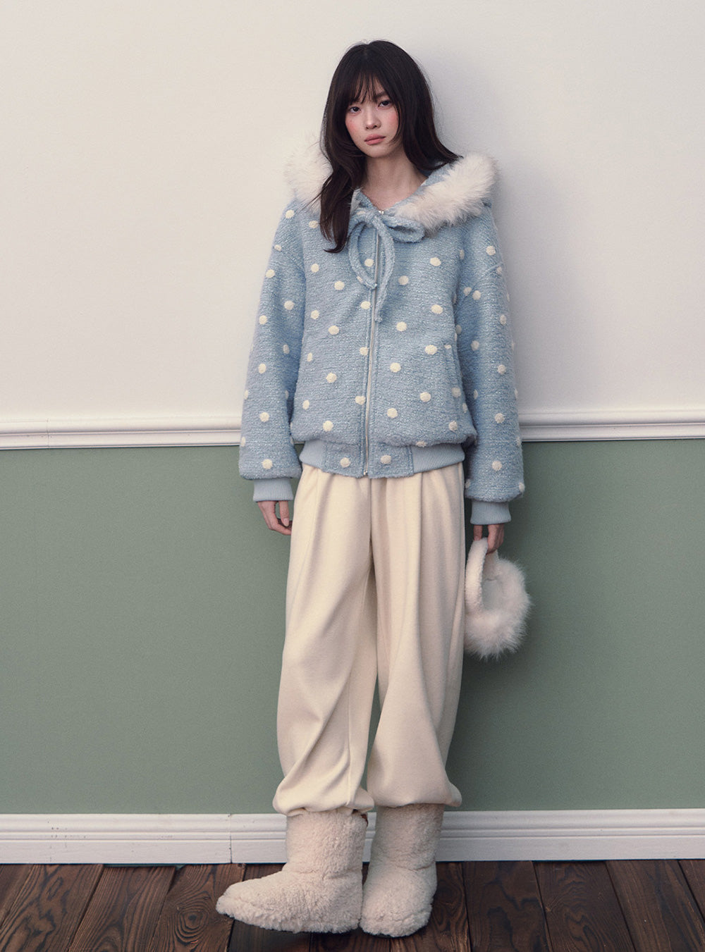 Blue Polka Dot Hooded Jacket