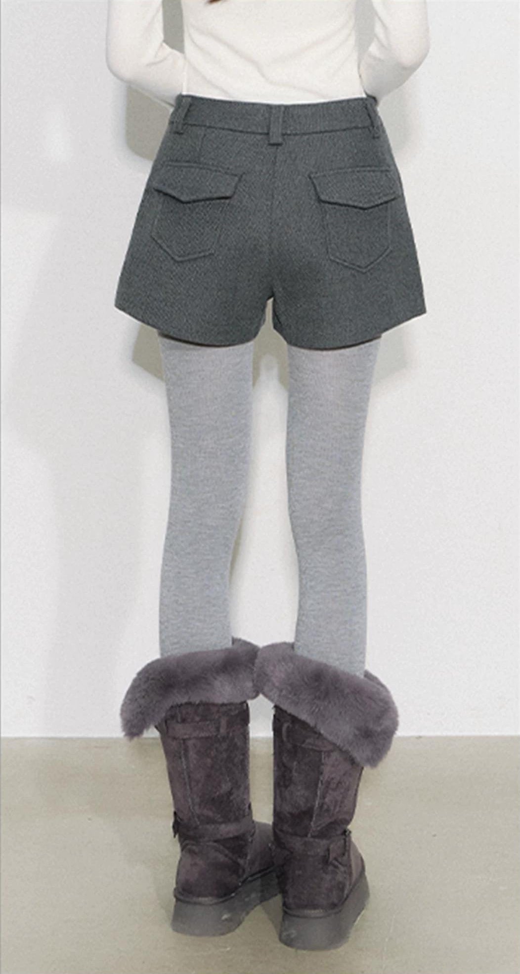 THELIGHT | GRAY TWEED HIGH-WAISTED PANTS【ID:TN00090】