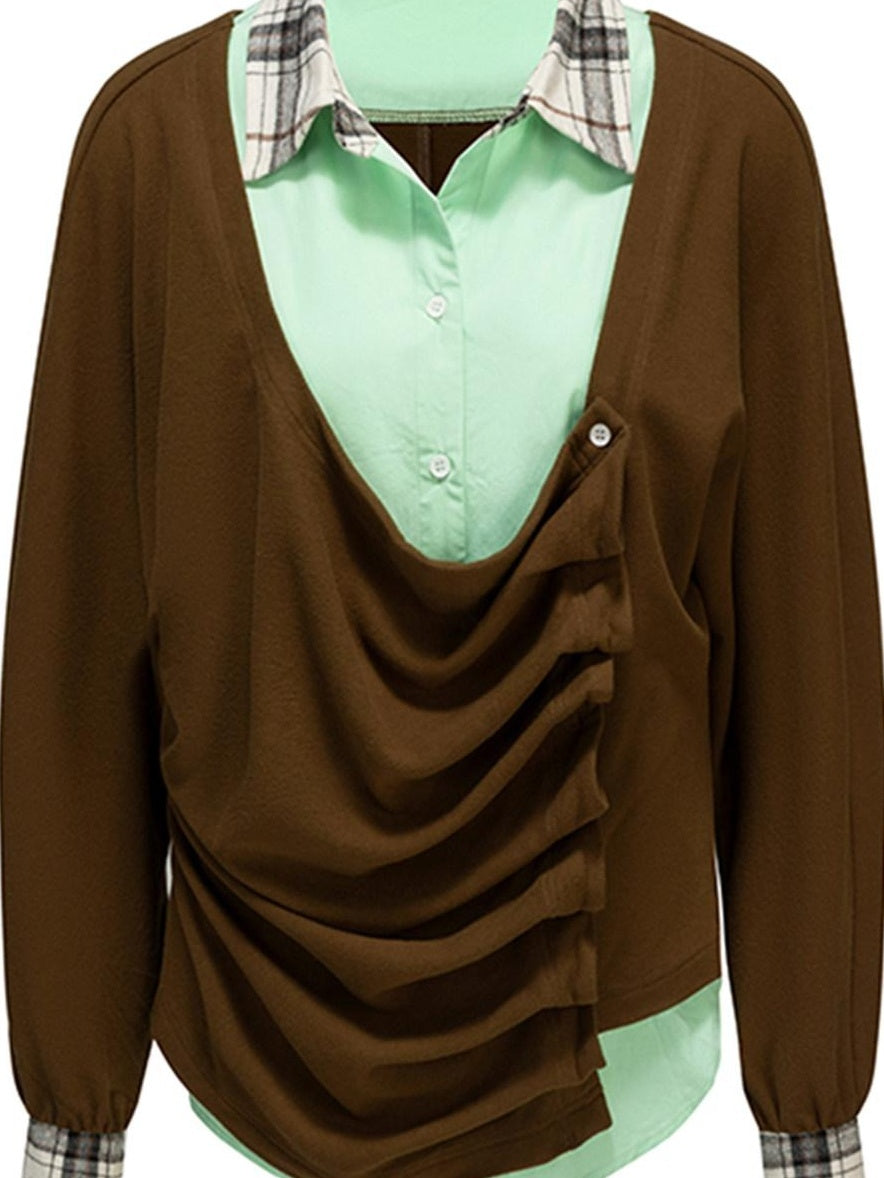 Soft Stretch Cotton Blend Casual Relaxed Mandarin Collar Unisex Blouses