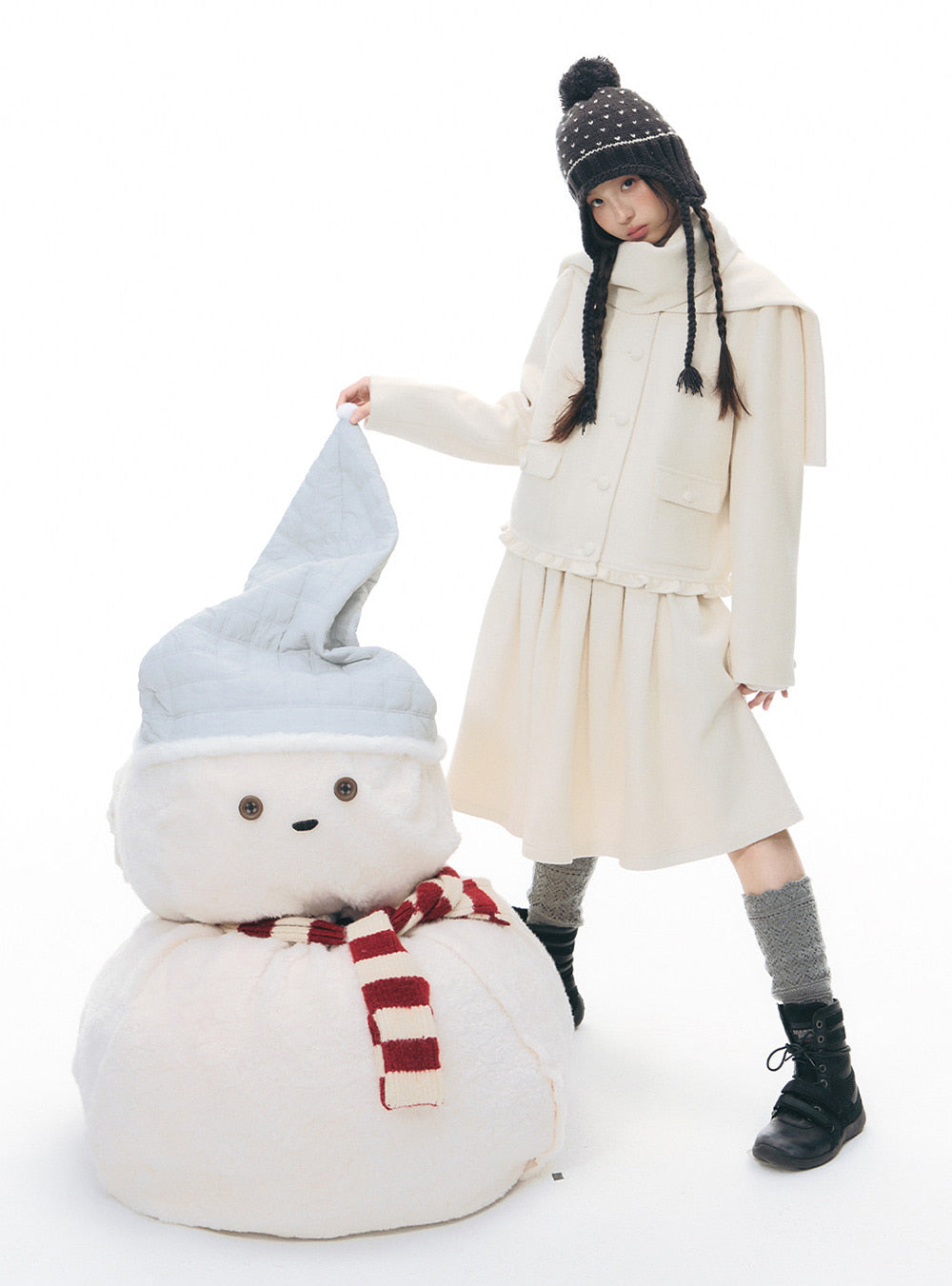 Textured Knit Jacket Scarf Set (2color)