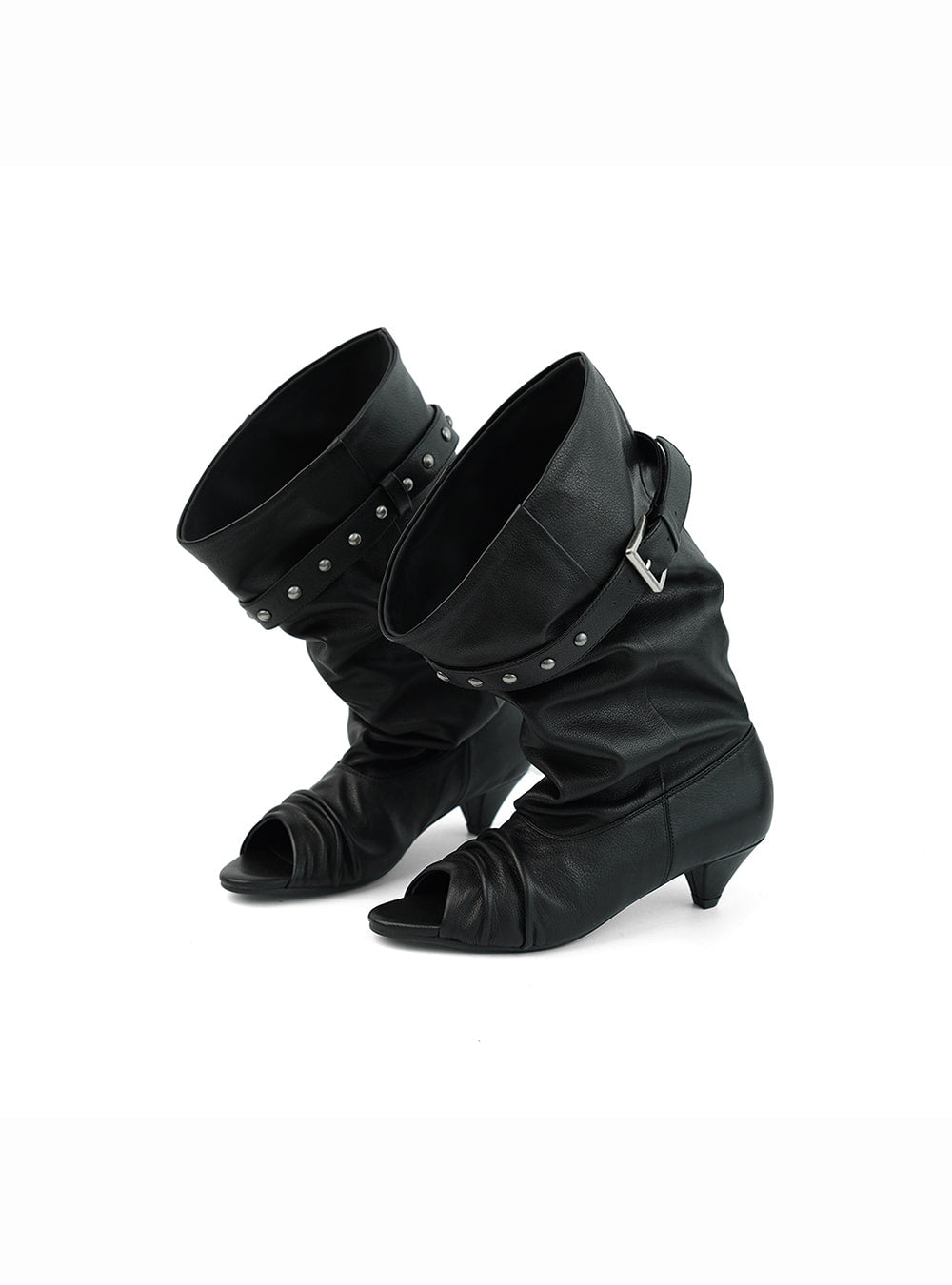 Peep Buckle Draped Boot (2color)