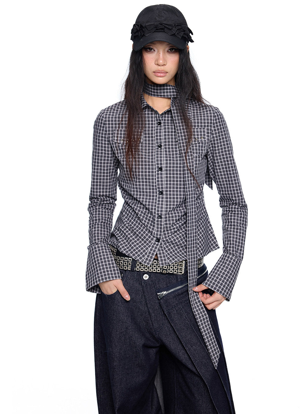 Contour Check Ribbon Shirt (2color)