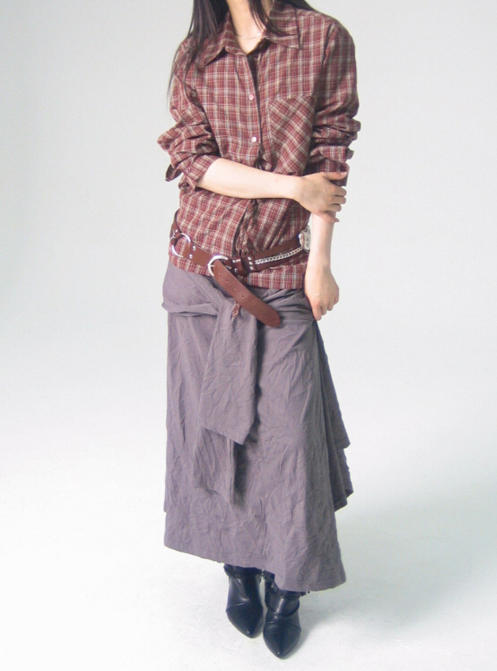 Wrinkled Texture Layered Pleated Skirt