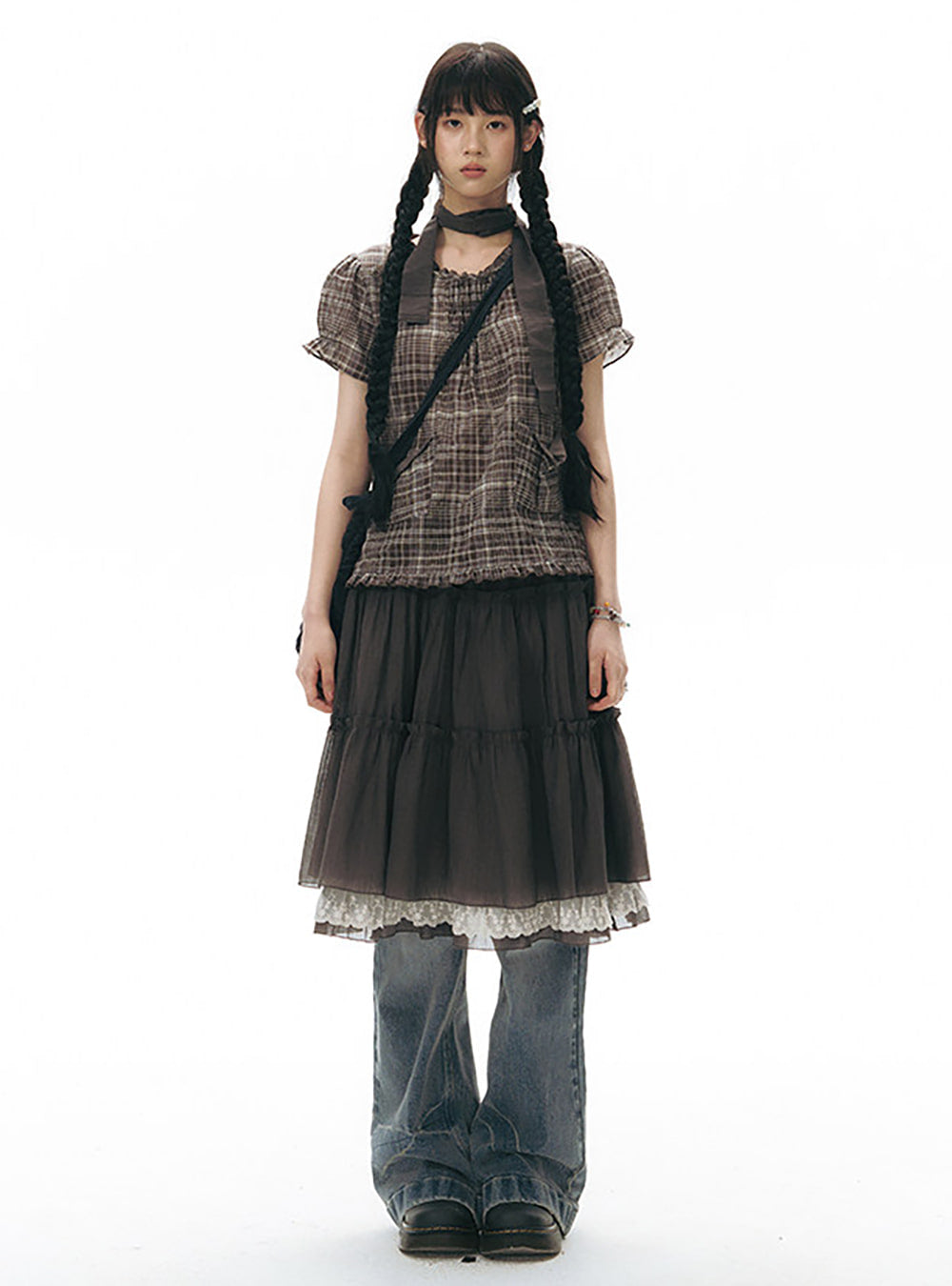 Tiered Lace Hem Midi Skirt