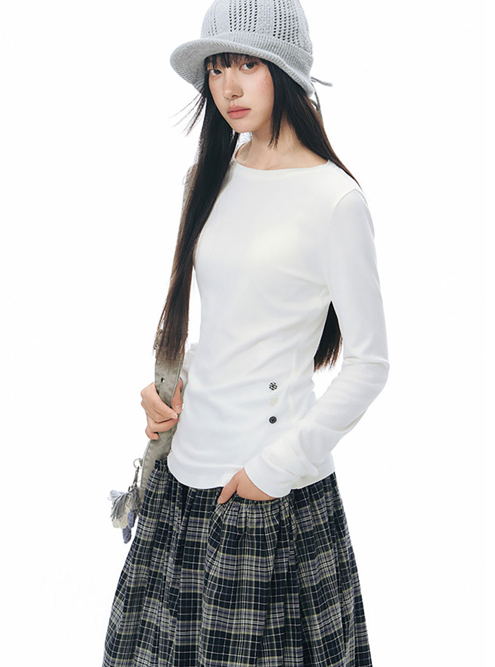 Soft Curve Button Slim Top (4color)