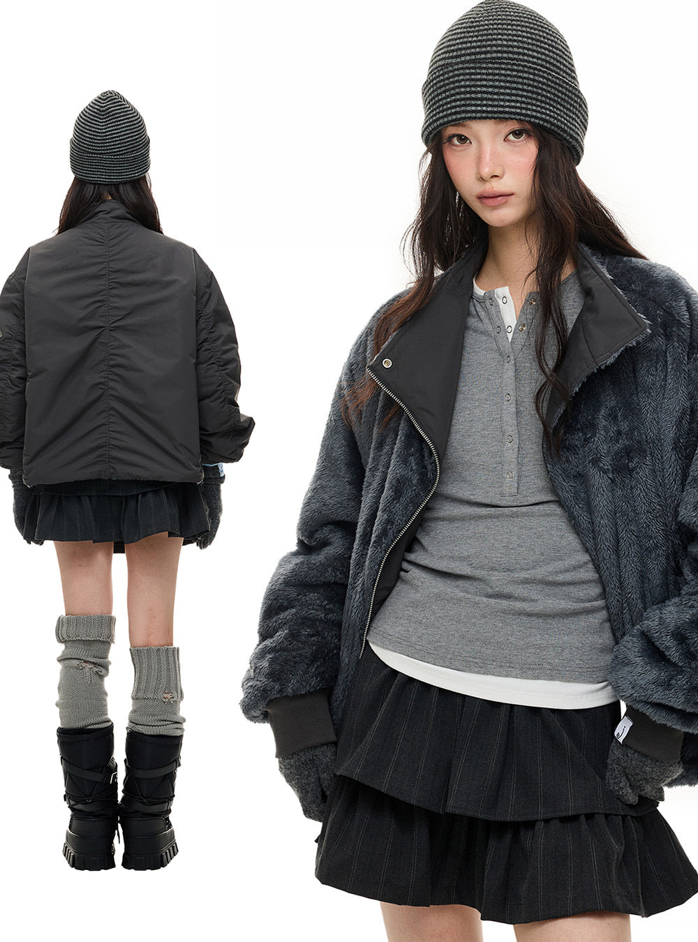 Reversible Stand Collar Cotton Jacket