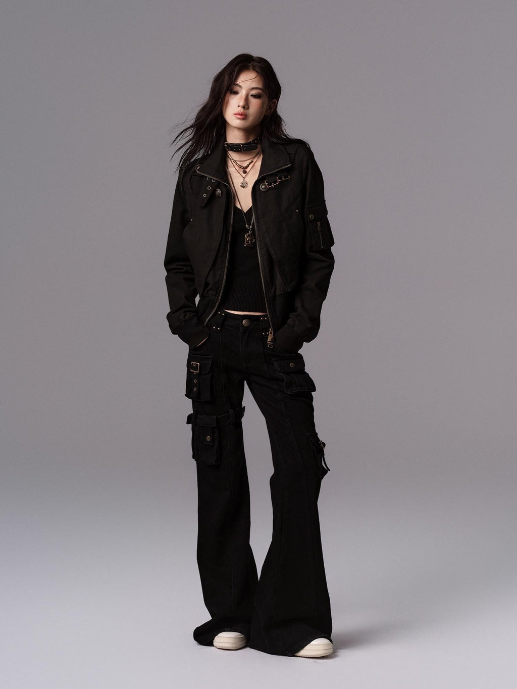Windproof Vintage Slim Metal Detail Women Cotton Lyocell Button Cropped Jackets